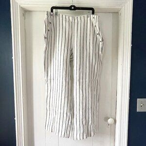 Chicos Size 3 / XL Black White Stripe Wide Leg Linen Pants Boho Lagenlook Resort